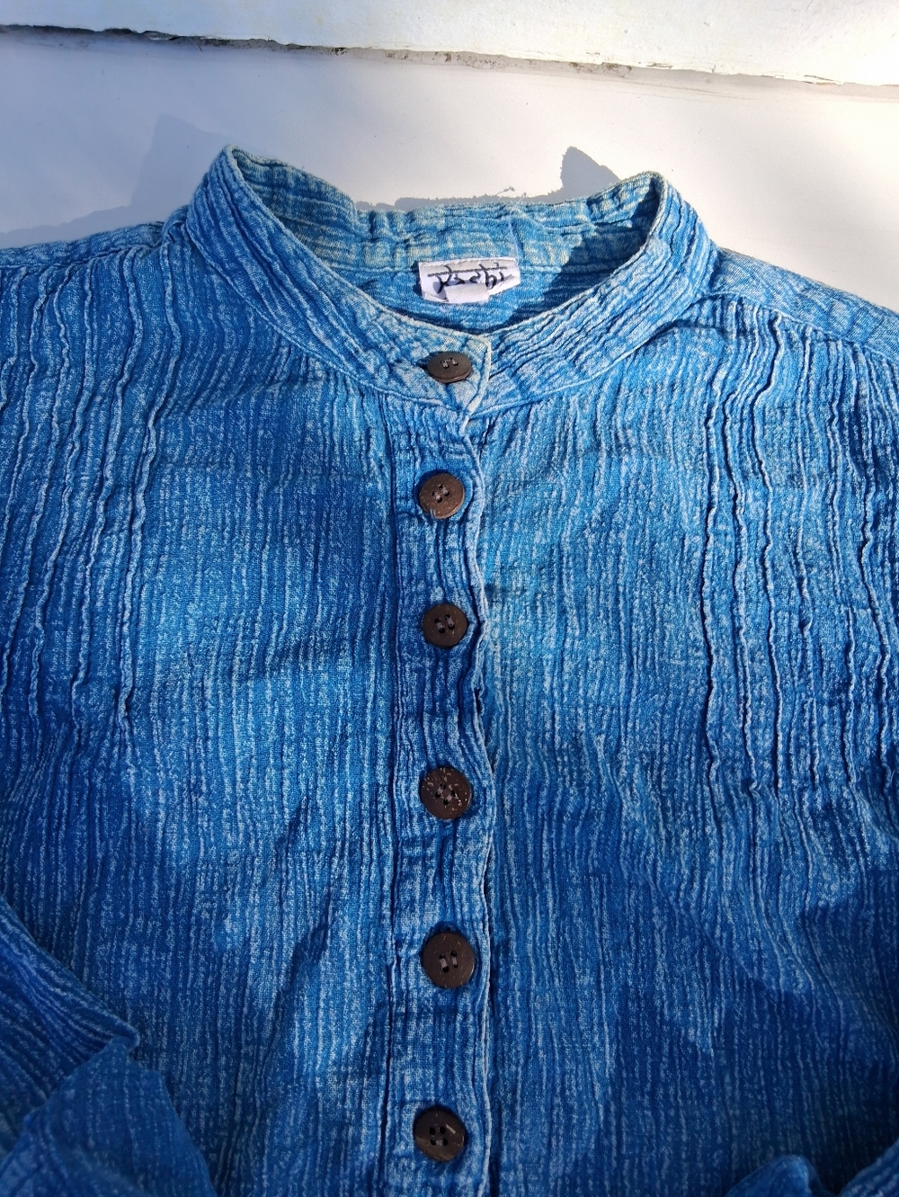Blue Textured Button-Front Tunic - Picture 2 of 4